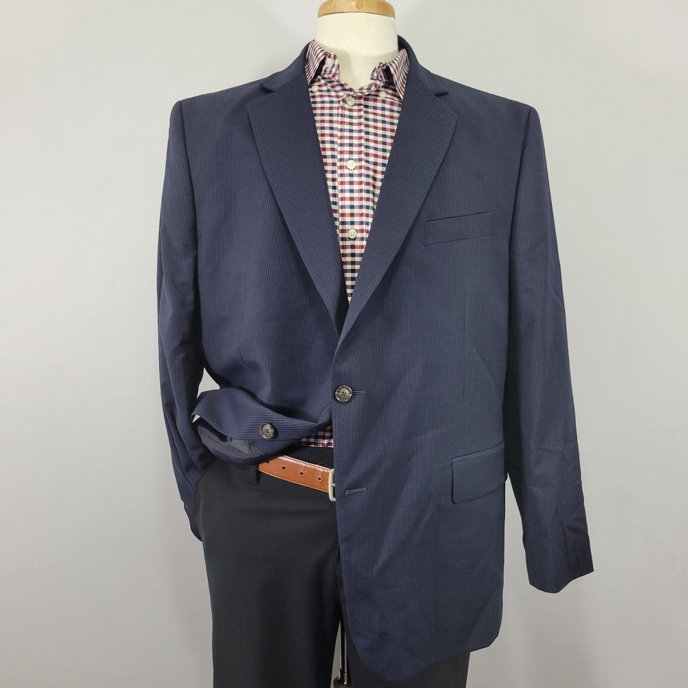 Stafford Men's Sport Coat Blazer Two Button Deep Navyβ Stretch Pinstripe 48R